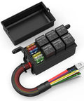 Image of a 6 Way 12V Relay Box, Pre-Wired Waterproof Relay Panel with ATC/ATO Fuse Block and 12 AWG Leads for cars and boats.
