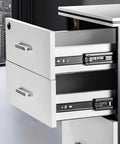 Black Side Mount Drawer Slides 3-Section Full Extension Silent Ball Bearing With Detachable Quick Release on white drawers