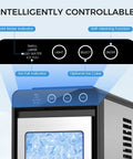 Control panel of Compact Countertop Ice Maker With No Fuss Self Cleaning, stainless steel, water and ice full indicators visible