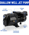 1.75 HP Cast Iron Shallow Well Jet Pump 2070 GPH Above Ground Booster Water Transfer Pump with voltage and power box, side view