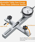 Pro Grade Dial Indicator Table Saw Gauge with adjustable plunger screw and plum blossom nut for precise alignment and calibration.