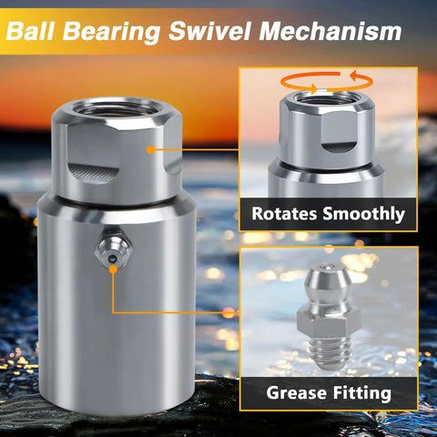 Half Inch Stainless Steel High Pressure Hose Reel Swivel Fitting Joint Heavy Duty With Grease Fitting And Ball Bearing Swivel Mechanism Leak Proof Half Inch NPT Thread Built For Tough Jobs And Real World Use, 316 stainless steel, ball bearing swivel