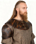 Medieval Leather Pauldron Shoulder Armor For Viking Knight Cosplay Larp Ren Faire Costume Brown Faux Leather With Collar Buckle Durable Realistic Texture Totally Boss Quality