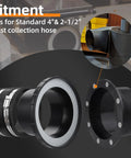 Quick Snap Magnetic Dust Collection Fittings 4 Inch To 2.5 Inch Adapters showing fitment for standard hoses with secure grip.