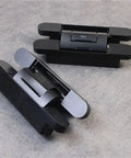 Heavy Duty Hydraulic Auto Shut Hidden Hinge Smooth Operator With No Hassle Install And Adjustable Fold Design For Cabinets And Interior Doors 177Mm Length, two black hinges.