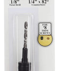 Top Shelf 1/8 X 1/4 Inch Hex Shank Countersink Drill Bit With 82 Degree Angle for wood screw installation in package.