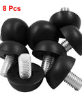 Eight-pack of black Adjustable M8 Furniture Leg Levelers with Screw In Leveling Feet Glides for table chair desk cabinet use.