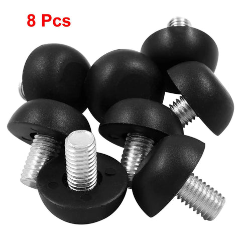 Eight-pack of black Adjustable M8 Furniture Leg Levelers with Screw In Leveling Feet Glides for table chair desk cabinet use.