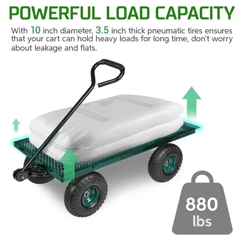 Heavy Duty Steel Garden Cart Workhorse With Detachable Side Panels That Convert To Flatbed For Yard And Farm Use 880 Lbs Capacity Metal Wagon With 180 Degree Rotating Handle Black loaded with 880 lbs