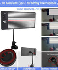 PDR line board from Pro DIY PDR Dent Repair Kit with 148 pieces showing different LED brightness levels and rotatable bracket.
