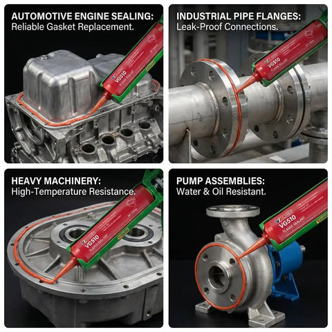 Industrial Grade High Temp Anaerobic Gasket Maker Sealant For Heavy Duty Machinery And Transmissions, 4 Pack 10.14 Fl Oz Cartridges, Oil Gasoline And Transmission Fluid Resistant, Cures Up To 400 F For Instant Seals used on engine, flanges, pump and gearbox