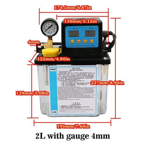 Plug And Play Ready CNC Lubrication Pump System, Electromagnetic Automatic Oil Pump For CNC Engravers, 2L with gauge, 4mm output