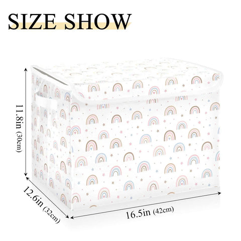 Heavy Hitter Collapsible Storage Bin With Secure Flip Top Lid And Reinforced Carry Handles For Bedroom Walk In Closet Living Room And Home Office Quick Setup No Sweat Compact Fold Toy Box Organizer, 16.5 x 12.6 x 11.8 in, colorful rainbow design
