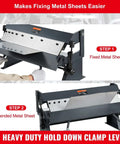 24 Inch Box And Pan Brake Metal Bender 0 To 130 Degree Sheet Metal Tool in use fixing and bending metal sheets with clamp lever