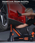 ROADTEK 3-Ton jack stands, pair, with integrated steel base, orange, supporting SUV.
