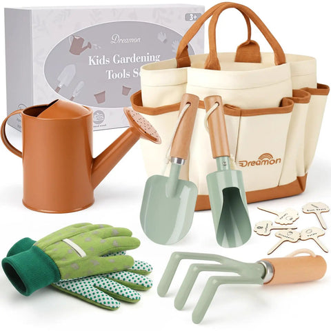 Kids Gardening Tool Set For Ages 3 To 6 With Tote Bag Gloves Shovel Rake Cultivator Watering Can And Flower Pots STEM Learning Outdoor Gift Kit