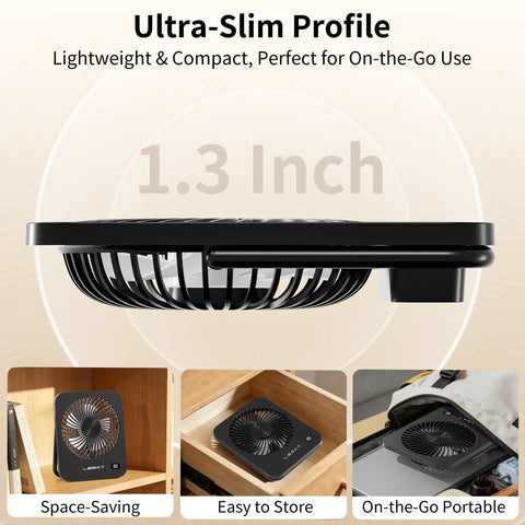 Must Have Compact USB Desk Fan With LED Display 5 Speed Ultra Quiet Portable Mini Fan shown in cross-section profile