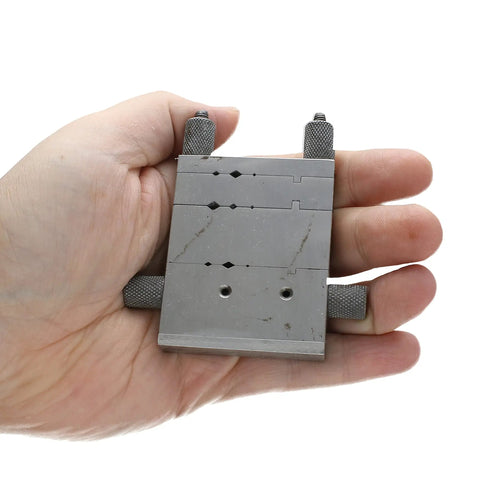 Swiss Style Miter Cutting Vise Jig Forged From Hardened Steel Measures Three Point Seven Five Inches To Bang Out Sharp Forty Sixty And Ninety Degree Bends On Wire And Tubing While Serving As A Rock Strong Filing Vise For Your Daily Metalworking Grind