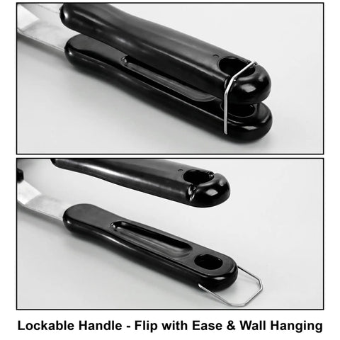 Elsjoy Stovetop Toasted Sandwich Maker Press handle detail showing lockable feature and easy wall hanging design.