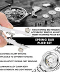 Watch Spring Bar Tool Kit With Pliers And 10 Tips, Pin Bar Tweezers in use for watch disassembly, silver aluminum, DIY gear