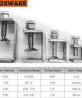 Four FoxWake stainless steel C-clamps with threaded bolts and wide jaws for mounting and metalworking.