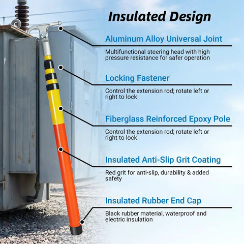 Diagram of the Telescoping High Voltage Rescue Pole 20 Ft Insulated Hot Stick For 220kV Rescue FRP Construction ASTM F711 Compliant OSHA 1926.957