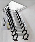 Heavy Duty Remote Attic Ladder For Seamless Ceiling Access With Electric Pull Down System and Foldable Retractable Steps in use.