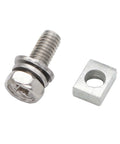 20 Pack M6 X 10mm Battery Terminal Screws In 304 Stainless Steel, coarse thread, hex head, shown with nut for motorcycle batteries.