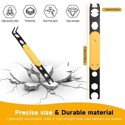 Universal MC4 Disconnect Tool 6-In-1 Wrench with dimensions and features; high-quality steel, durable, rust-free, 10-inch length.