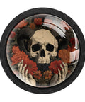 4 Pack Skeleton Flower Cabinet Knobs, 1.37 Inch Round Drawer Pulls with skull and floral design, black hardware