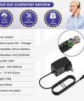 24V Electric Scooter Charger For Razor E100 E125 E150 E175 E200 E300 with cord and specifications displayed