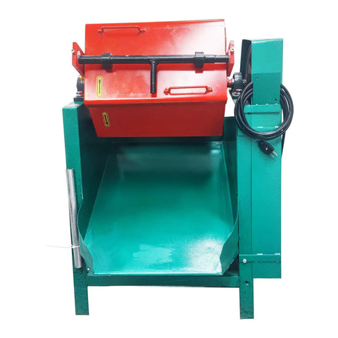 Heavy Duty Electric Drum Polisher Proven Workhorse Smooths Out Jagged Edges And Burrs In Sixty Liter Tumbling Barrel, front view with red and green design.