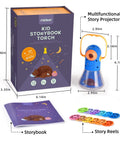 Kids Story Projector Kit With 12 Reels For Ages 3 To 5, Adjustable Projection Up To 30 Inches, Whirl Ring, box and contents