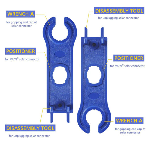 Blue disassembly tool and positioner from All-In-One Solar Panel Replacement Tools Kit With 47 Piece Set Including 10 Pairs Connectors
