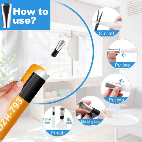 Image showing instructions for using the Comprehensive Caulking Tool Kit With 28 Pieces Silicone Tools And Stainless Steel Heads.