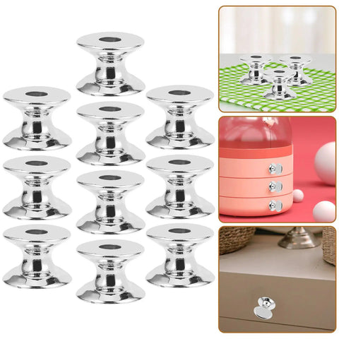 10 Pack Aluminum Alloy Cabinet Handles Drawer Knobs Metal Wardrobe Pulls Single Hole Silver Finish shown on furniture