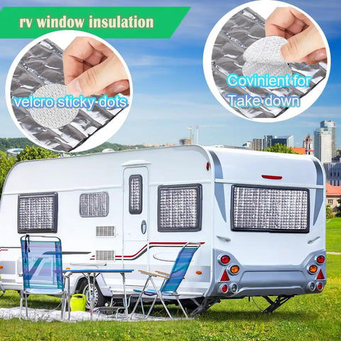 Heavy Duty Double Reflective Insulation Roll 48 By 10 Feet Radiant Barrier Attic Window Heat Shield B2 Fireproof Aluminum Bubble Foil on RV window.