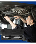 Heavy Duty Shop Torque Wrench Set Featuring Adjustable 5 To 100 Ft Lb Range Including Quarter Three Eighth And Half Inch Drives in use.
