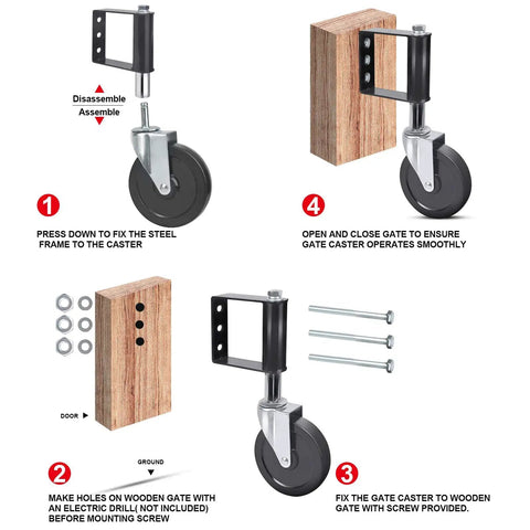 Gate Wheels For Wooden And Metal Gates With Hidden Spring Load Quiet Smooth Movement Beefy Heavy Duty 250 Lbs Capacity 5 Inch