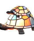 Tortoise Tiffany Style Stained Glass Accent Table Lamp For Bedside And Living Room Multicolor Handmade Inline Switch