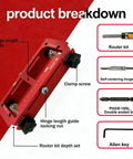Door Hinge Jig Kit For Router with aluminum alloy adjustable mortise template, hinge length guide, router bit, and Allen key.