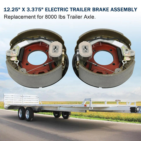 Badass Electric Trailer Brake Assembly Pair Built To Hustle Rock Solid Grip For Eight Thousand Pound Axles showing 12.25" x 3.375" design.