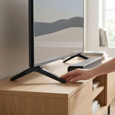 Replacement TV Stand Legs For 40 To 43 Inch Televisions, Durable Plastic Feet With Screws And Foot Pads, Secure Mounting Bracket in use