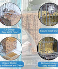 No Mess Premium Clear Acrylic Bird Cage Feeder Two Pack featuring easy fill lid and removable drawer for lovebirds and finches.