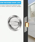 Round Recessed Door Lock on a white door, ideal for living rooms, bathrooms, and other passages.