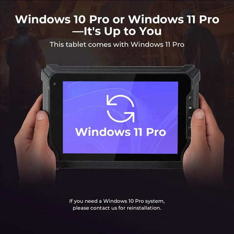 Badass Rugged Windows Tablet With 8-Inch Sunlight Readable Screen, Built Damn Tough For Job Sites, showcasing Windows 11 Pro.