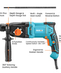 One Inch SDS Plus Rotary Hammer Drill With Safety Clutch 7 Amp Corded 4 Function Variable Speed For Concrete And Masonry Drilling