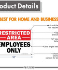 Dang Solid Metal Restricted Area Sign And Employees Only Plate Two Piece Set 10 By 7 Inch Heavy Duty Warning Tag showing product details and dimensions.