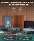 Front view of Hardell 4V cordless rotary tool kit with 80pcs accessories, grey body, battery, and storage case.