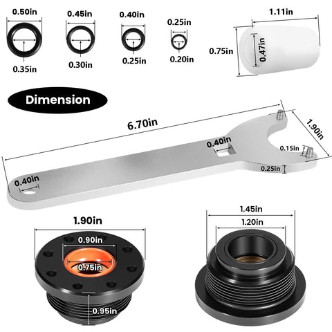 Dimensions of Hydraulic Steering Cylinder Seal Kit With Pin Wrench HS5157 For Marine Boats, showing wrench and seals